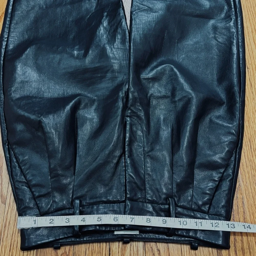 Wilfred preppy black soft faux leather high rise pleated straight leg crop pants